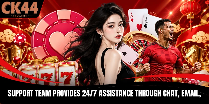 Support team provides 24/7 assistance through chat, email,